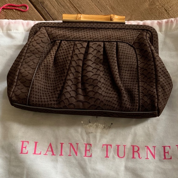 Elaine Turner Handbags - Elaine Turner brown suede clutch with bamboo latch
